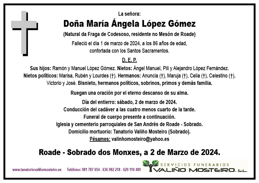 Esquela de María Ángela López Gómez.